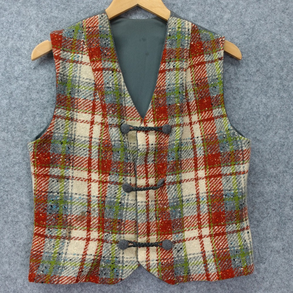 Vintage 80s Tartan Plaid Tweed Wool Vest M Reversible Dark Academia Preppy Fall